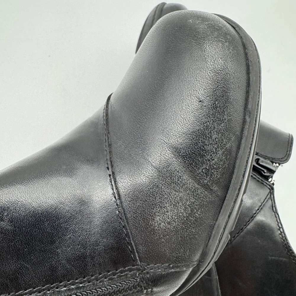 Clarks Bendables Booties Womens 7M Black Leather Side Zip Block Heel Comfort